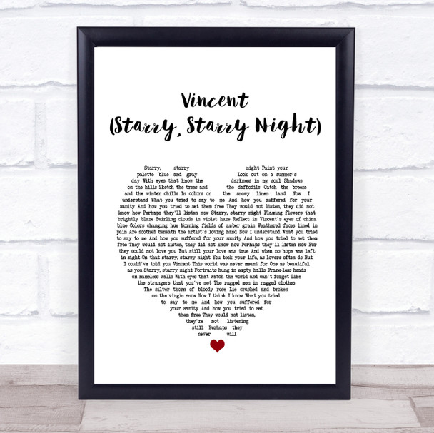 Don McLean Vincent (Starry, Starry Night) Heart Song Lyric Music Wall Art Print