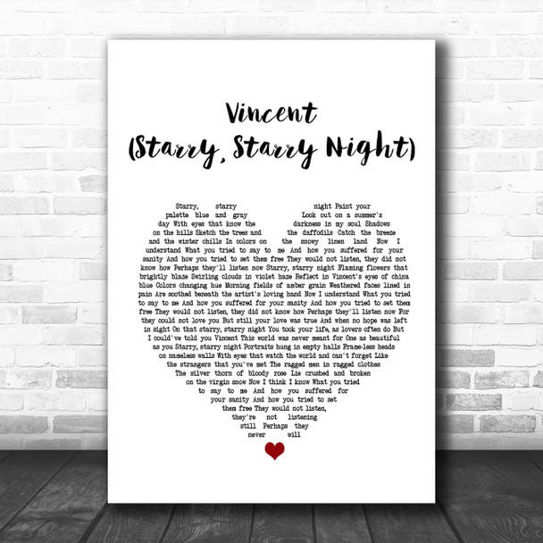 Don McLean Vincent (Starry, Starry Night) Heart Song Lyric Music Wall Art Print