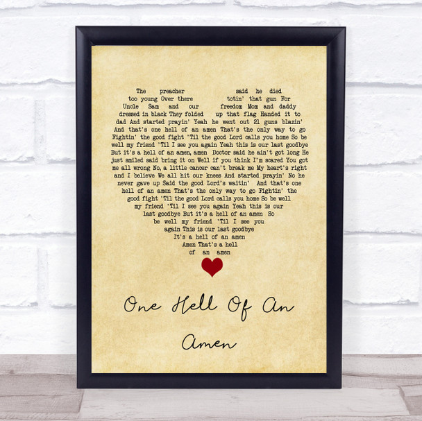 Brantley Gilbert One Hell Of An Amen Vintage Heart Song Lyric Print