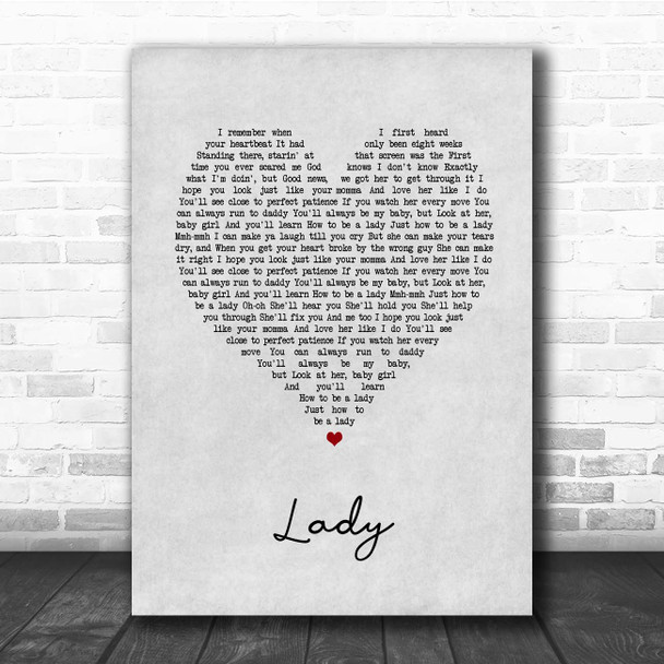 Brett Young Lady Grey Heart Song Lyric Print