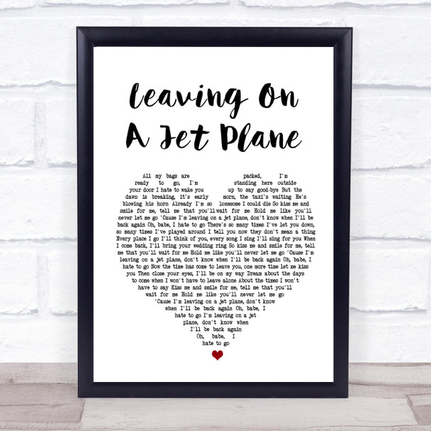 John Denver Leaving On A Jet Plane Heart Song Lyric Music Wall Art Print