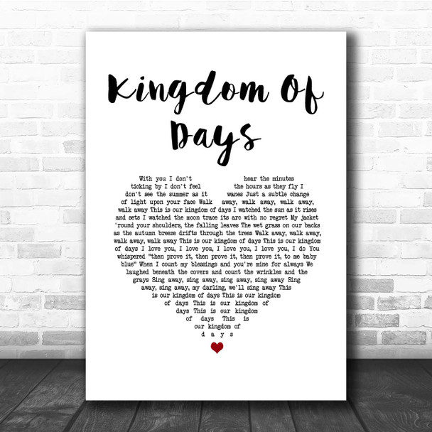 Bruce Springsteen Kingdom Of Days White Heart Song Lyric Print