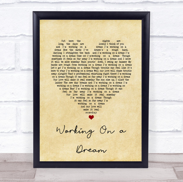 Bruce Springsteen Working On a Dream Vintage Heart Song Lyric Print