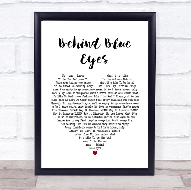 Limp Bizkit Behind Blue Eyes Heart Song Lyric Music Wall Art Print