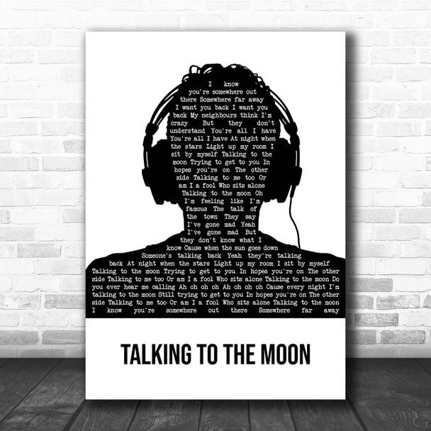 Bruno Mars Talking To The Moon Black & White Man Headphones Song Lyric Print