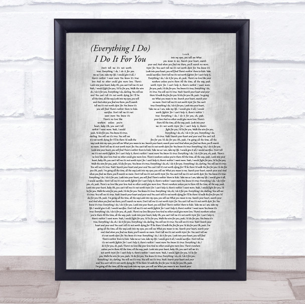 Bryan Adams (Everything I Do) I Do It For You Father & Child Grey Song Lyric Print