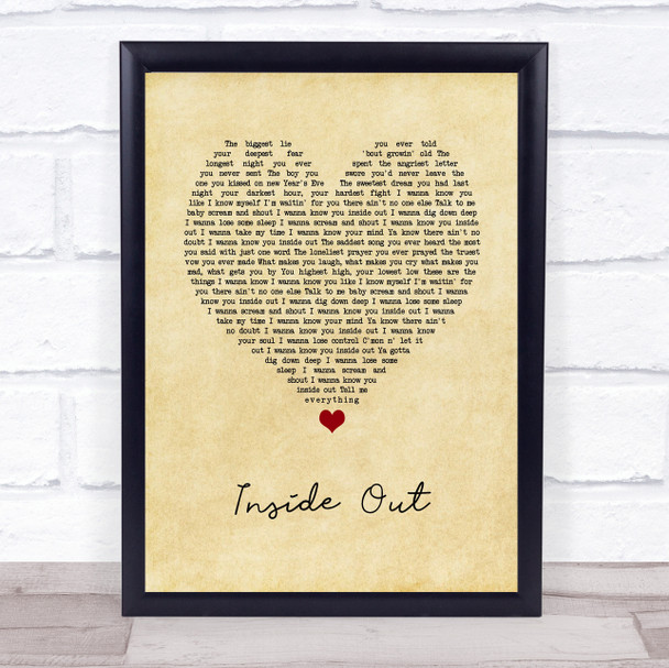 Bryan Adams Inside Out Vintage Heart Song Lyric Print