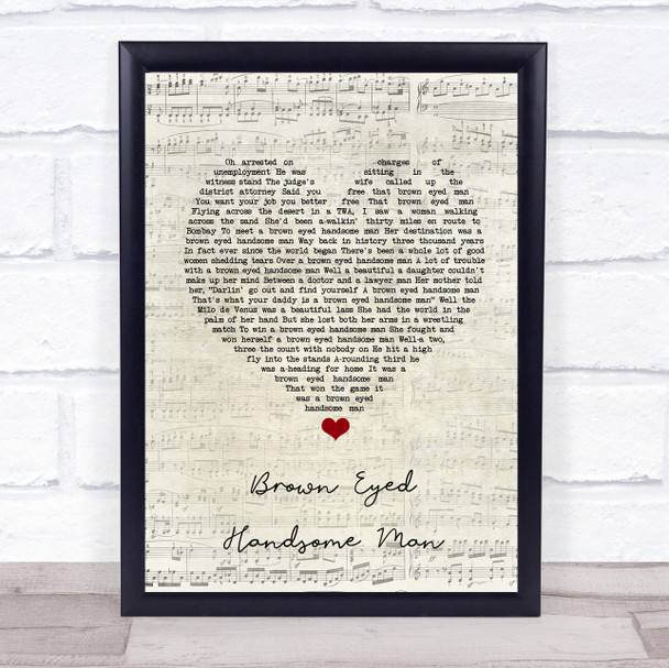 Buddy Holly Brown Eyed Handsome Man Script Heart Song Lyric Print