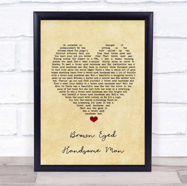 Buddy Holly Brown Eyed Handsome Man Vintage Heart Song Lyric Print