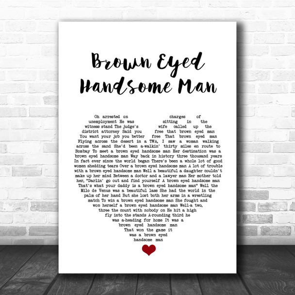 Buddy Holly Brown Eyed Handsome Man White Heart Song Lyric Print