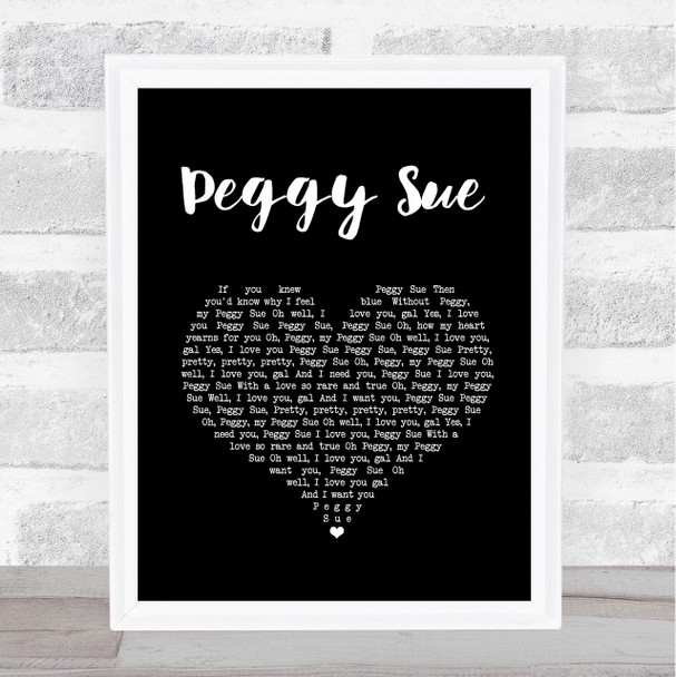 Buddy Holly Peggy Sue Black Heart Song Lyric Print