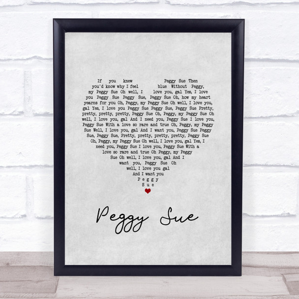 Buddy Holly Peggy Sue Grey Heart Song Lyric Print