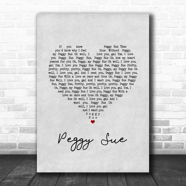 Buddy Holly Peggy Sue Grey Heart Song Lyric Print