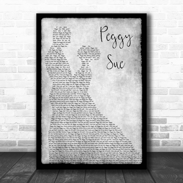 Buddy Holly Peggy Sue Grey Man Lady Dancing Song Lyric Print
