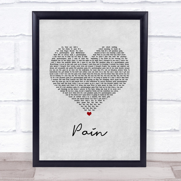 Bugzy Malone Pain Grey Heart Song Lyric Print