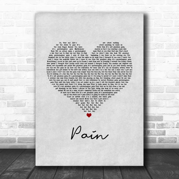 Bugzy Malone Pain Grey Heart Song Lyric Print