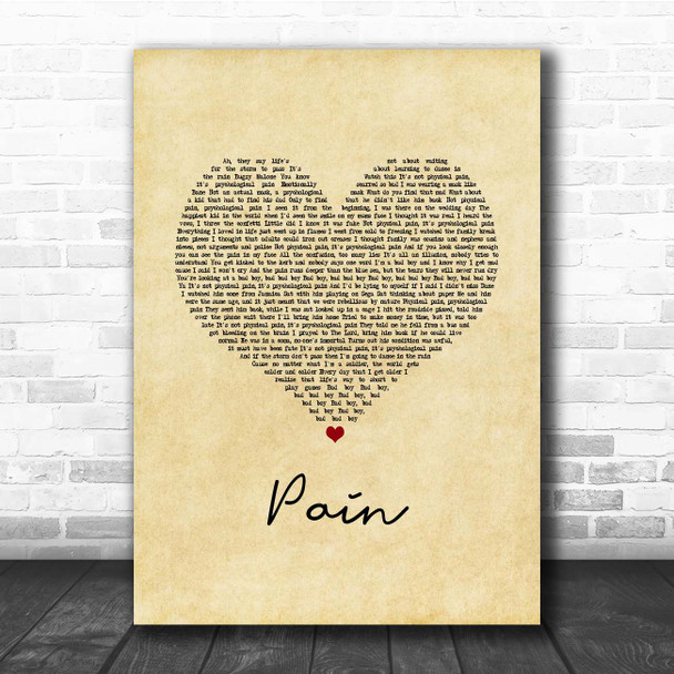 Bugzy Malone Pain Vintage Heart Song Lyric Print