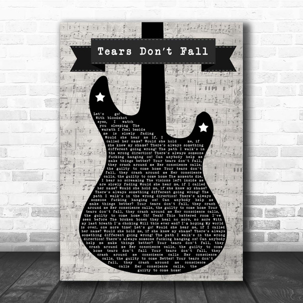 Bullet for My Valentine Tears Dont Fall Electric Guitar Music Script Song Lyric Print