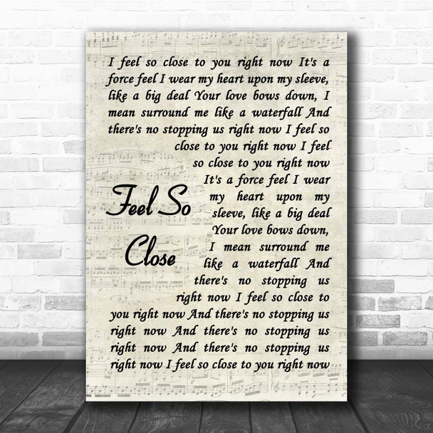 Calvin Harris Feel So Close Vintage Script Song Lyric Print