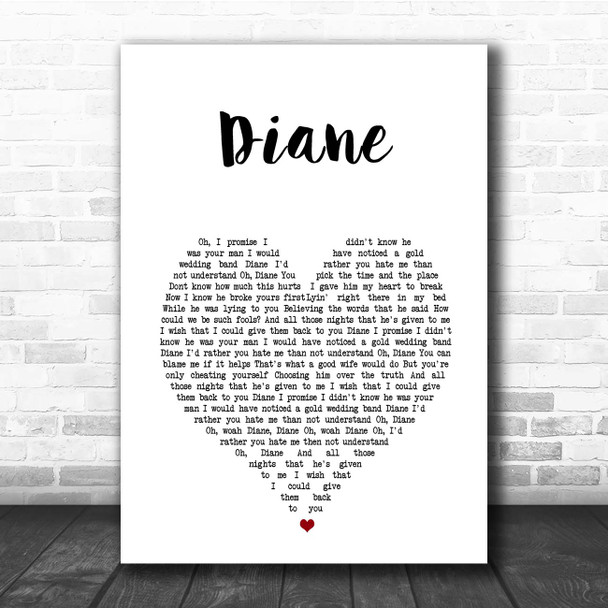 Cam Diane White Heart Song Lyric Print
