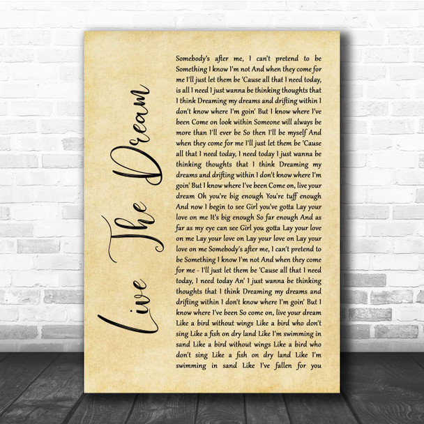 Cast Live The Dream Rustic Script Song Lyric Print