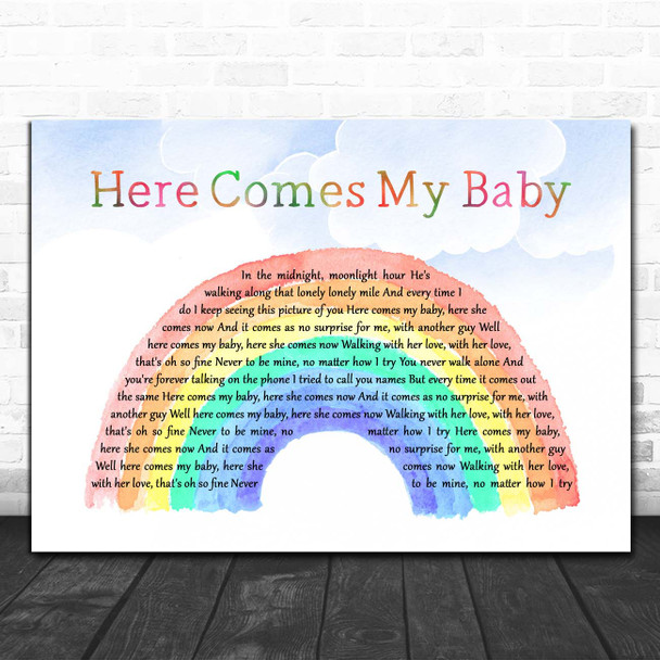 Cat Stevens Here Comes My Baby Watercolour Rainbow & Clouds Song Lyric Print
