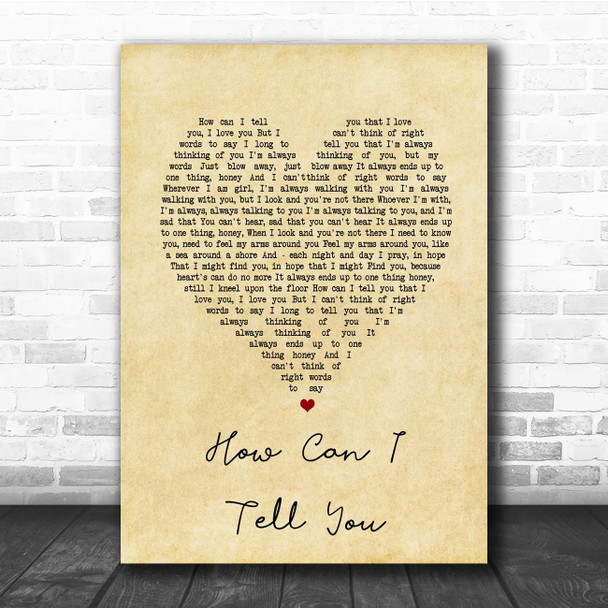 Cat Stevens How Can I Tell You Vintage Heart Song Lyric Print