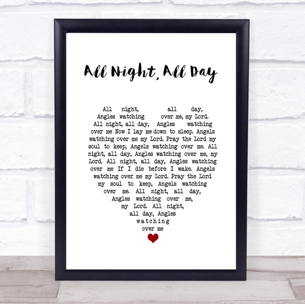 Cedarmont Baby All Night, All Day White Heart Song Lyric Print