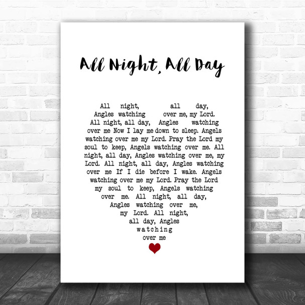 Cedarmont Baby All Night, All Day White Heart Song Lyric Print