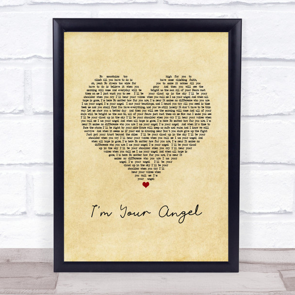 Celine Dion & R. Kelly I'm Your Angel Vintage Heart Song Lyric Print