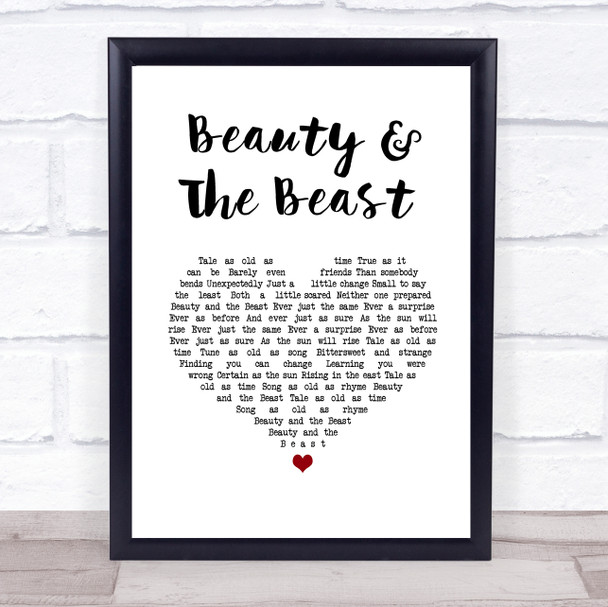 Celine Dion, Peabo Bryson Beauty & The Beast White Heart Song Lyric Print