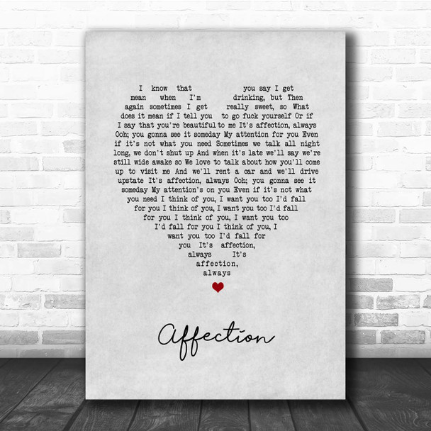 Cigarettes After Sex Affection Grey Heart Song Lyric Print