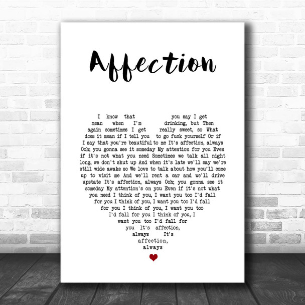 Cigarettes After Sex Affection White Heart Song Lyric Print