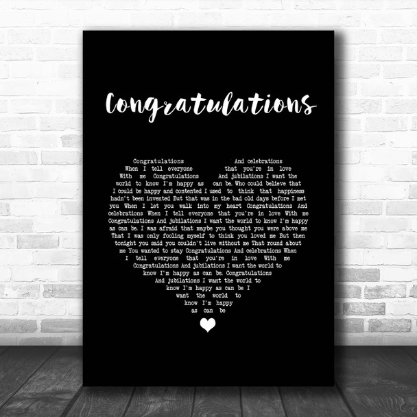 Cliff Richard Congratulations Black Heart Song Lyric Print
