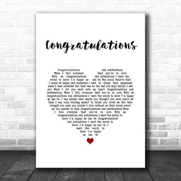Cliff Richard Congratulations White Heart Song Lyric Print