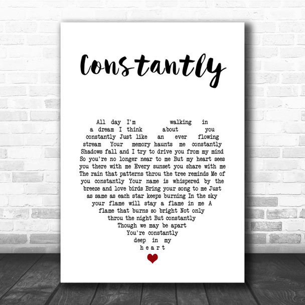 Cliff Richard Constantly White Heart Song Lyric Print
