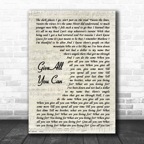Cody Jinks Give All You Can Vintage Script Song Lyric Print