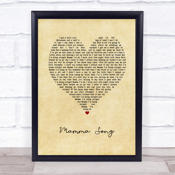 Cody Jinks Mamma Song Vintage Heart Song Lyric Print