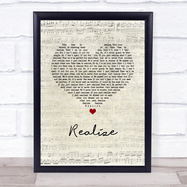 Colbie Caillat Realize Script Heart Song Lyric Print
