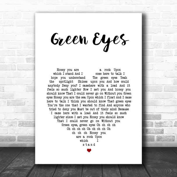 Coldplay Green Eyes White Heart Song Lyric Print