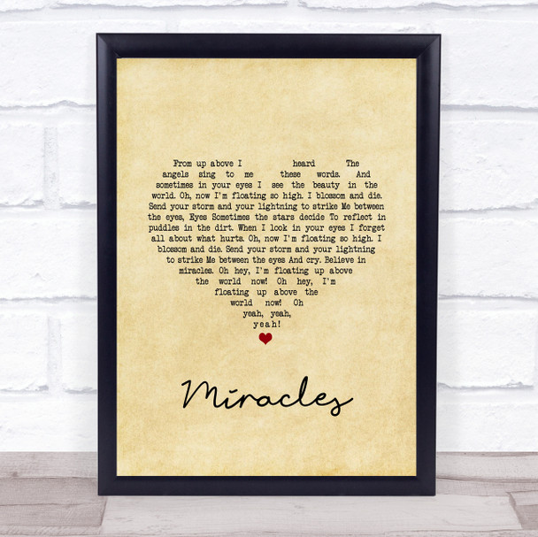 Coldplay Miracles Vintage Heart Song Lyric Print