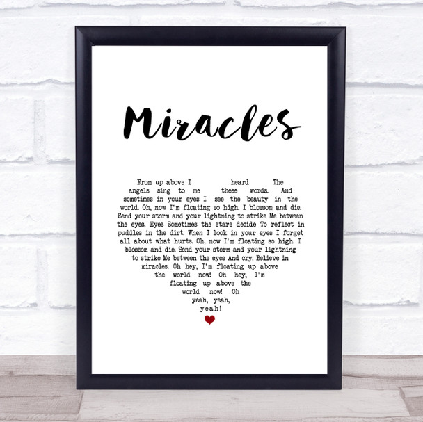 Coldplay Miracles White Heart Song Lyric Print