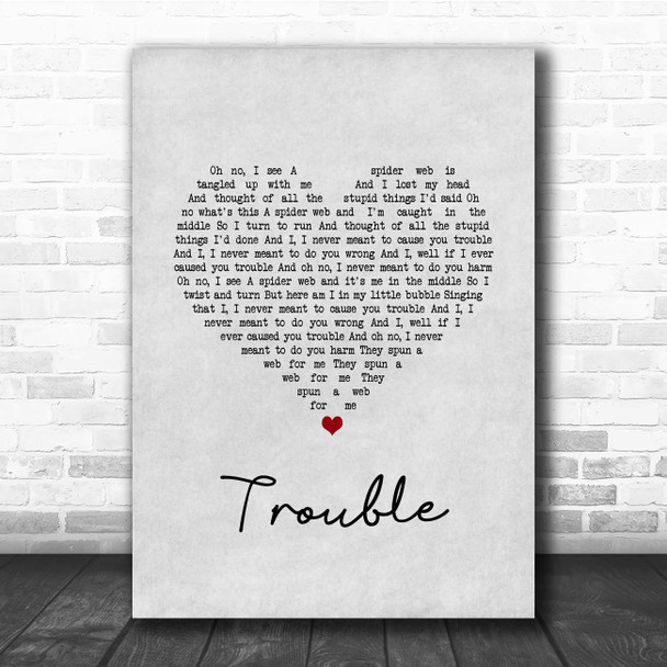 Coldplay Trouble Grey Heart Song Lyric Print