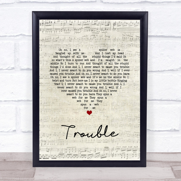 Coldplay Trouble Script Heart Song Lyric Print