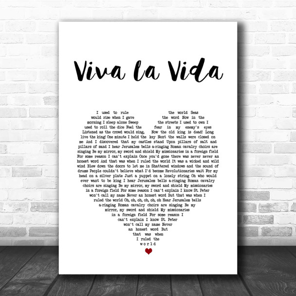 Coldplay Viva La Vida White Heart Song Lyric Print