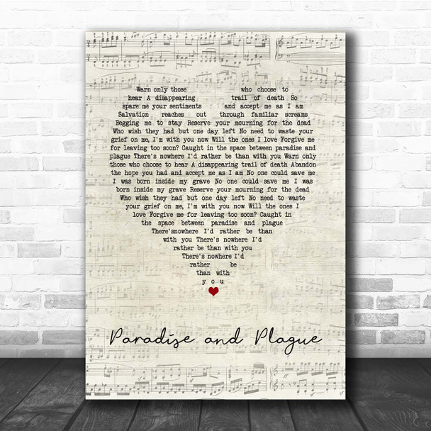 Counterparts Paradise and Plague Script Heart Song Lyric Print