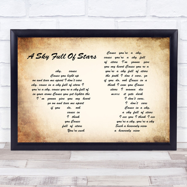 Coldplay A Sky Full Of Stars Man Lady Couple Song Lyric Music Wall Art Print