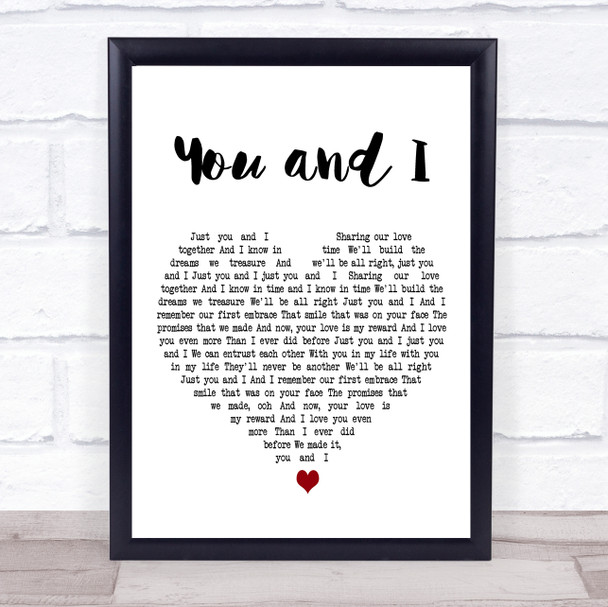 Crystal Gayle, Eddie Rabbitt You and I White Heart Song Lyric Print