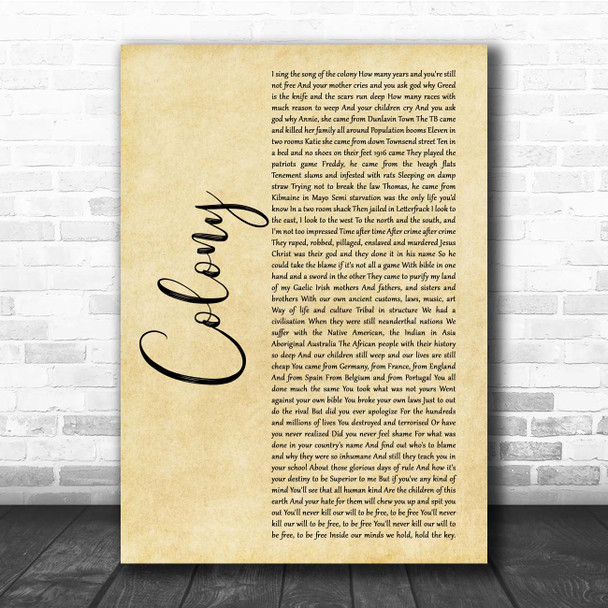 Damien Dempsey Colony Rustic Script Song Lyric Print