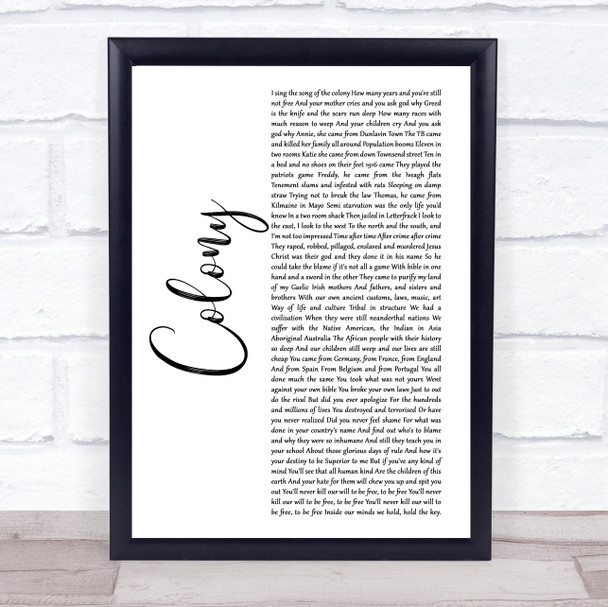 Damien Dempsey Colony White Script Song Lyric Print